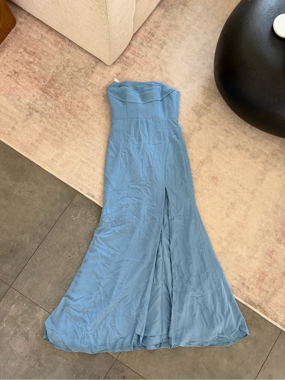 Azazie Strapless Dusty Blue Gown